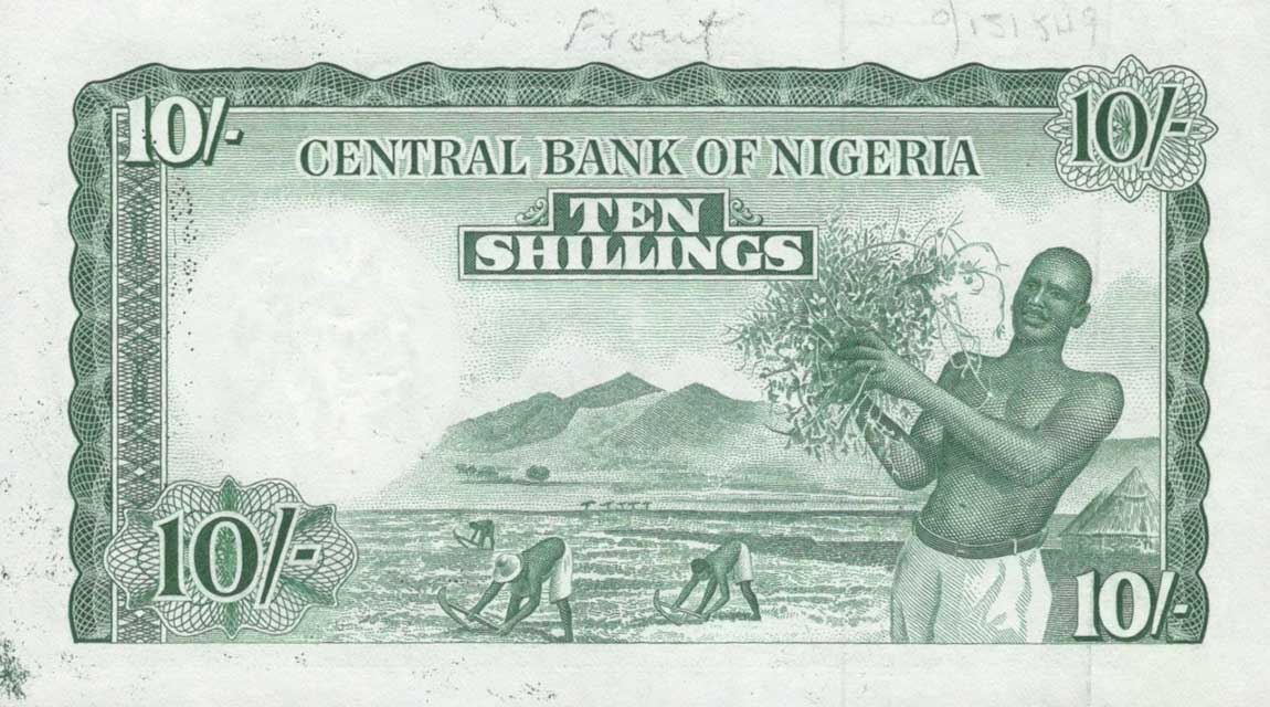 Back of Nigeria p3s: 10 Shillings from 1958