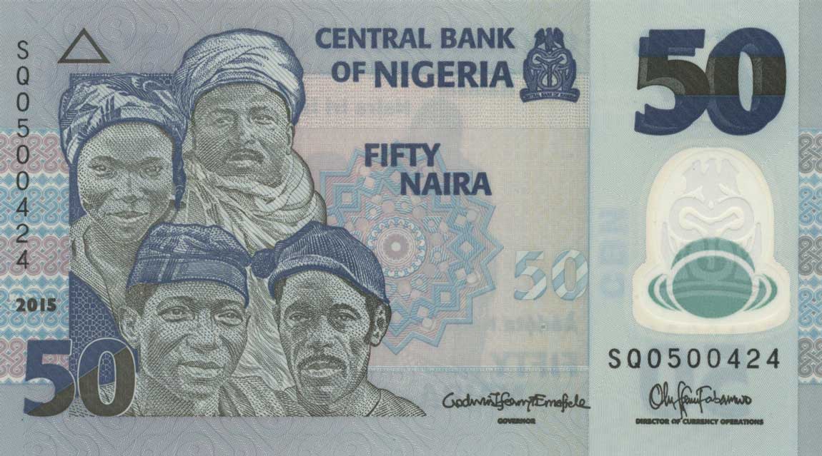 Front of Nigeria p40e: 50 Naira from 2015