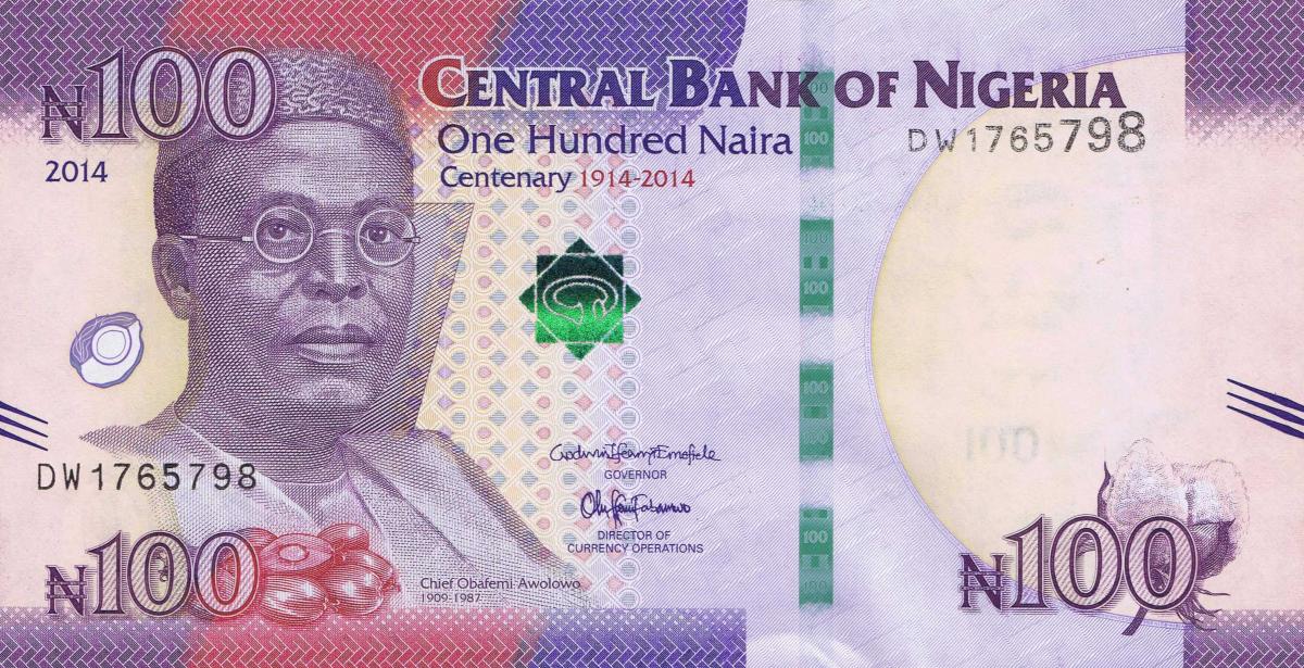 Front of Nigeria p41a: 100 Naira from 2014