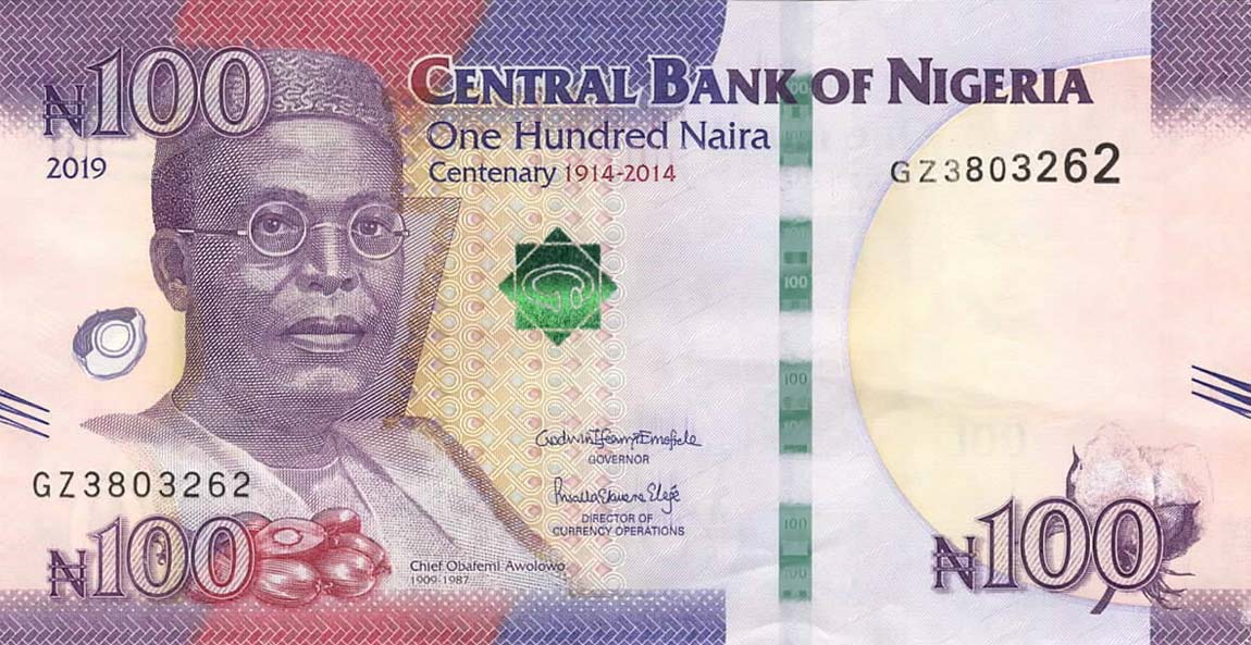 Front of Nigeria p41b: 100 Naira from 2019