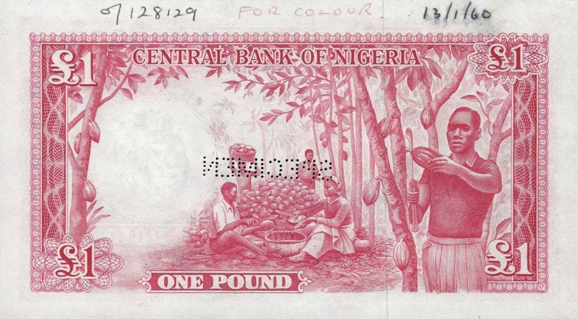 Back of Nigeria p4s: 1 Pound from 1958