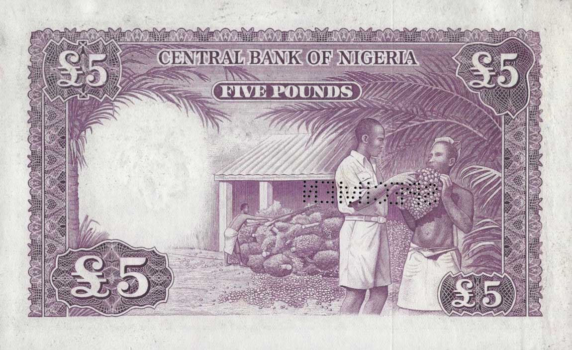 Back of Nigeria p5s: 5 Pounds from 1958