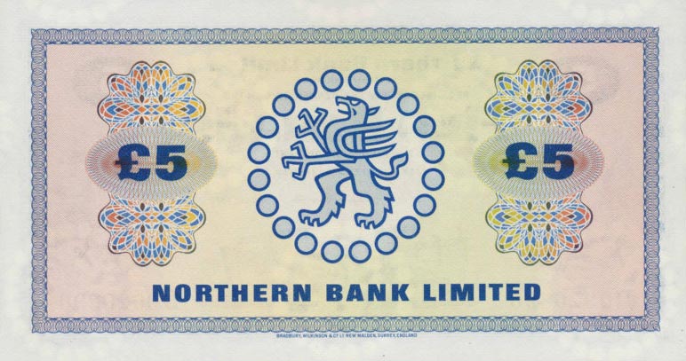 Back of Northern Ireland p188a: 5 Pounds from 1970