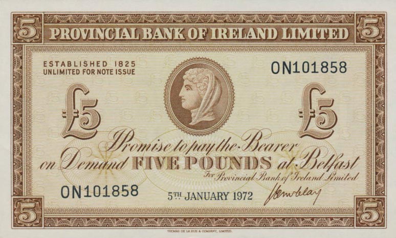 Front of Northern Ireland p246a: 5 Pounds from 1968