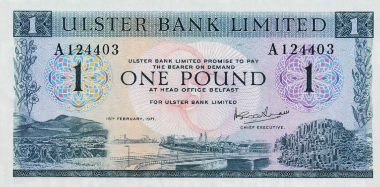 Front of Northern Ireland p325a: 1 Pound from 1971