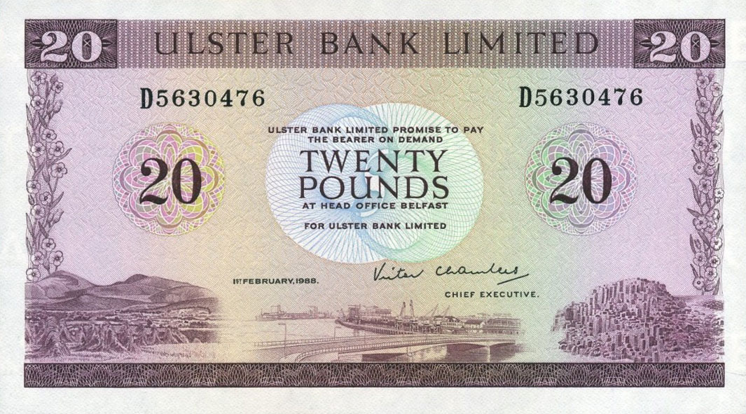 Front of Northern Ireland p328b: 20 Pounds from 1976