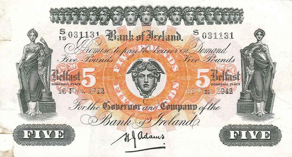 Front of Northern Ireland p52c: 5 Pounds from 1942