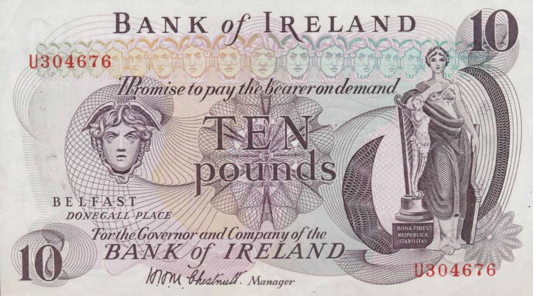 Front of Northern Ireland p63a: 10 Pounds from 1971