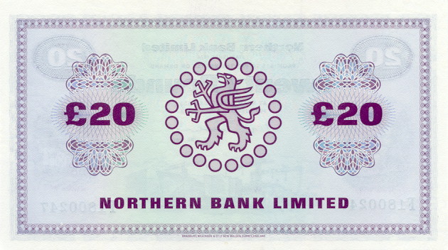Back of Northern Ireland p190d: 20 Pounds from 1970