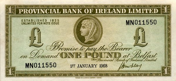 Front of Northern Ireland p245a: 1 Pound from 1968