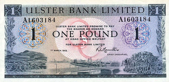 Front of Northern Ireland p325b: 1 Pound from 1973