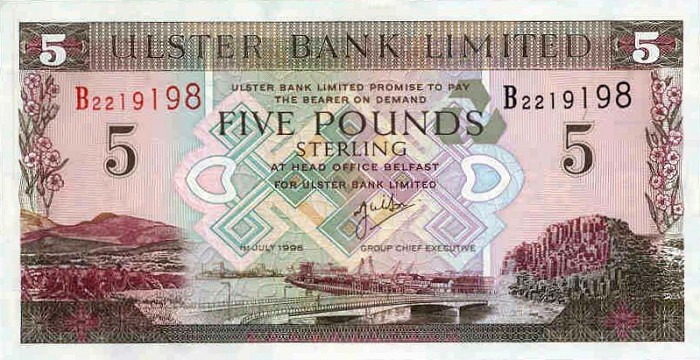 Front of Northern Ireland p335b: 5 Pounds from 1998