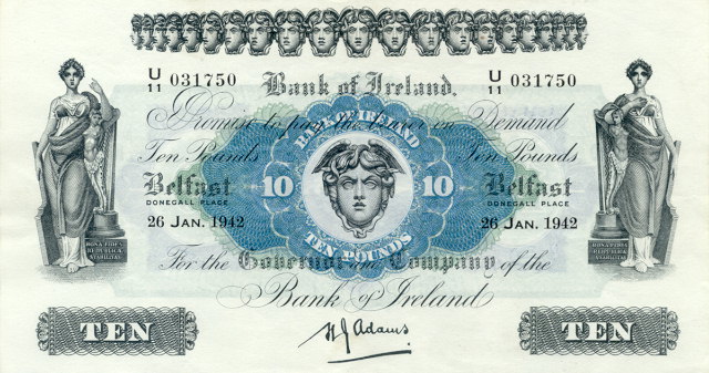 Front of Northern Ireland p53b: 10 Pounds from 1942