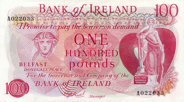 Front of Northern Ireland p64b: 100 Pounds from 1978