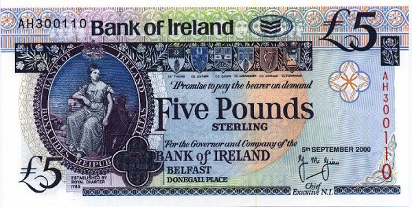 Front of Northern Ireland p74a: 5 Pounds from 1997