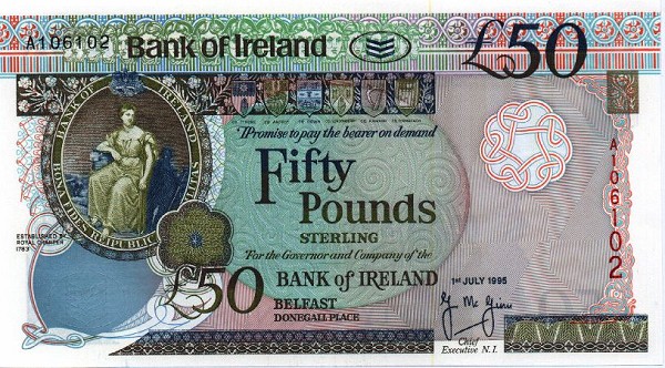 Front of Northern Ireland p77a: 50 Pounds from 1995