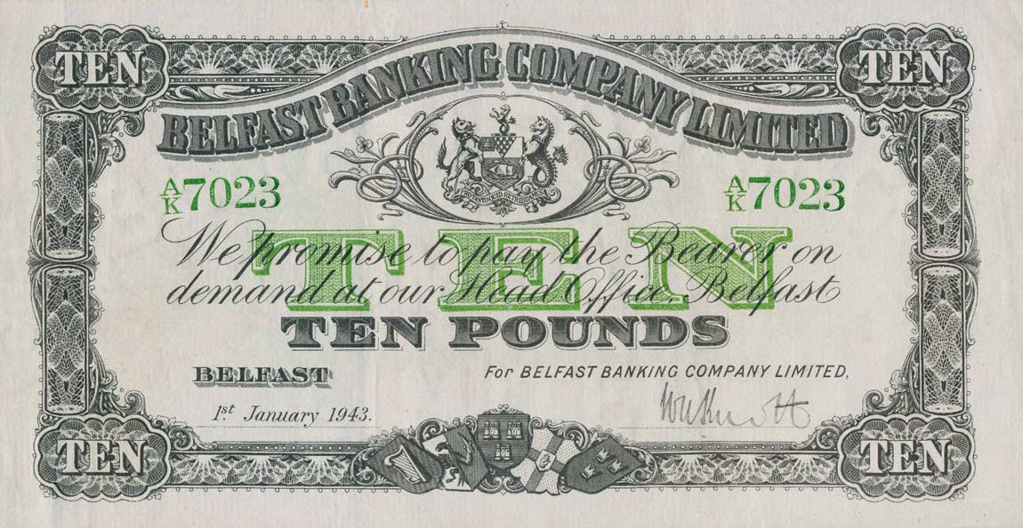 Front of Northern Ireland p128b: 10 Pounds from 1929