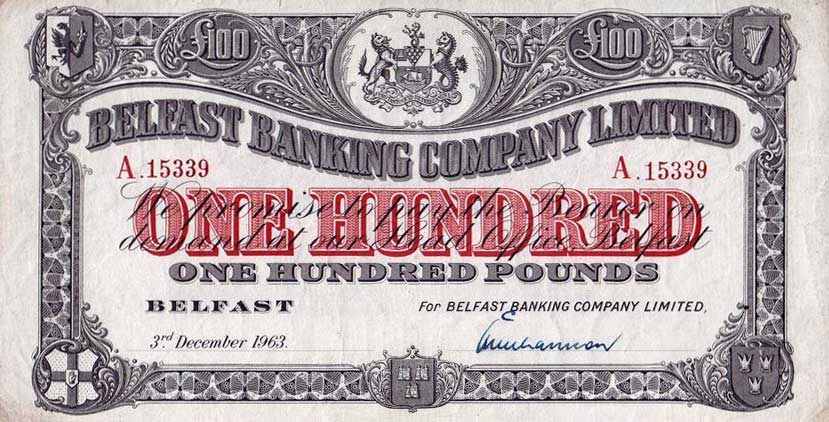 Front of Northern Ireland p131c: 100 Pounds from 1963