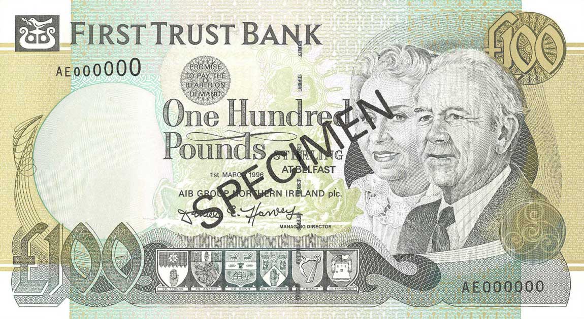 Front of Northern Ireland p135s2: 100 Pounds from 1996