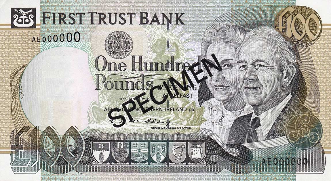 Front of Northern Ireland p139s: 100 Pounds from 1998