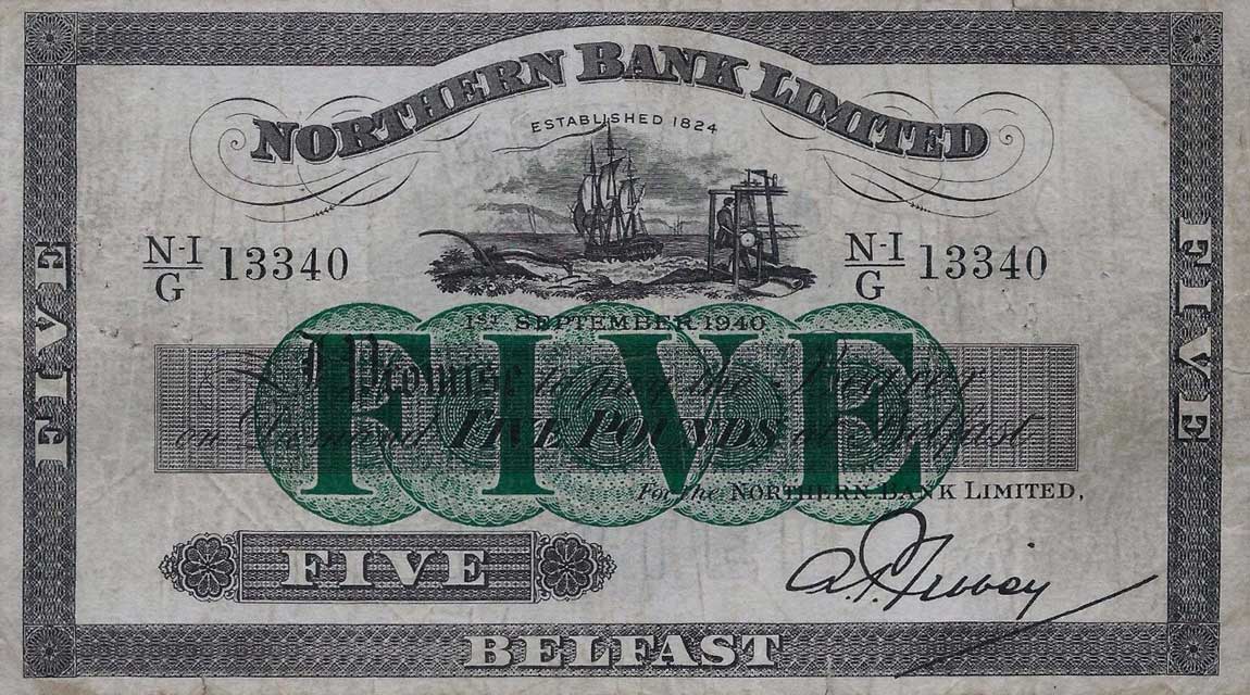 Front of Northern Ireland p180b: 5 Pounds from 1940