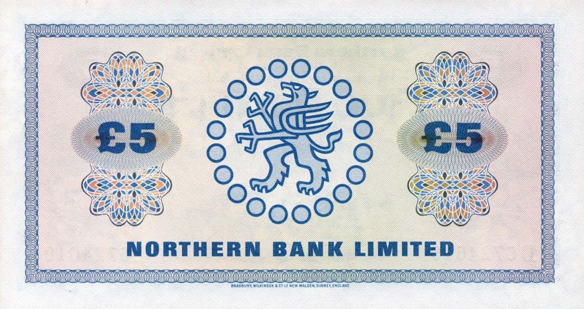 Back of Northern Ireland p188d: 5 Pounds from 1970