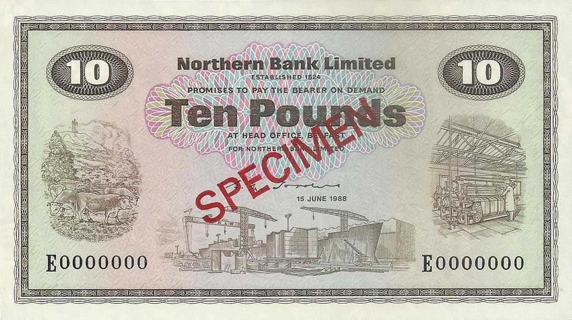 Front of Northern Ireland p189s: 10 Pounds from 1970