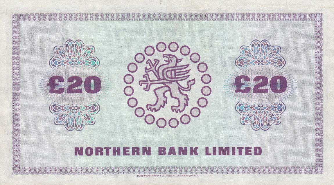 Back of Northern Ireland p190b: 20 Pounds from 1970
