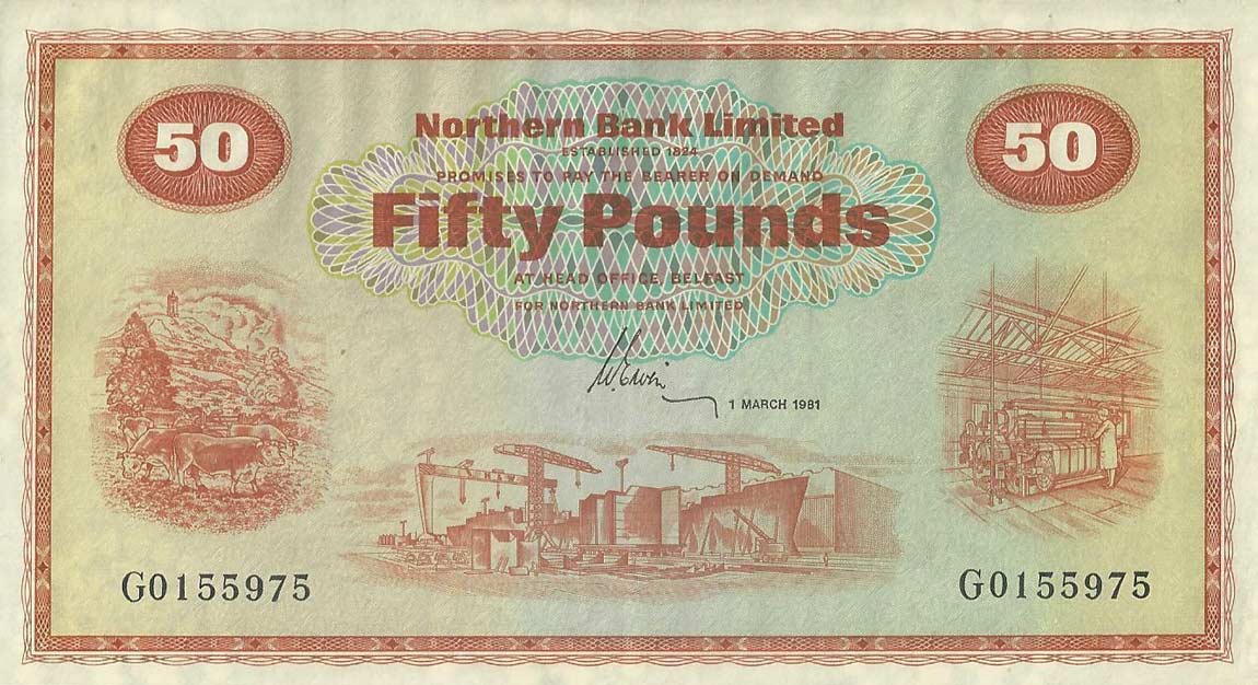 Front of Northern Ireland p191c: 50 Pounds from 1970