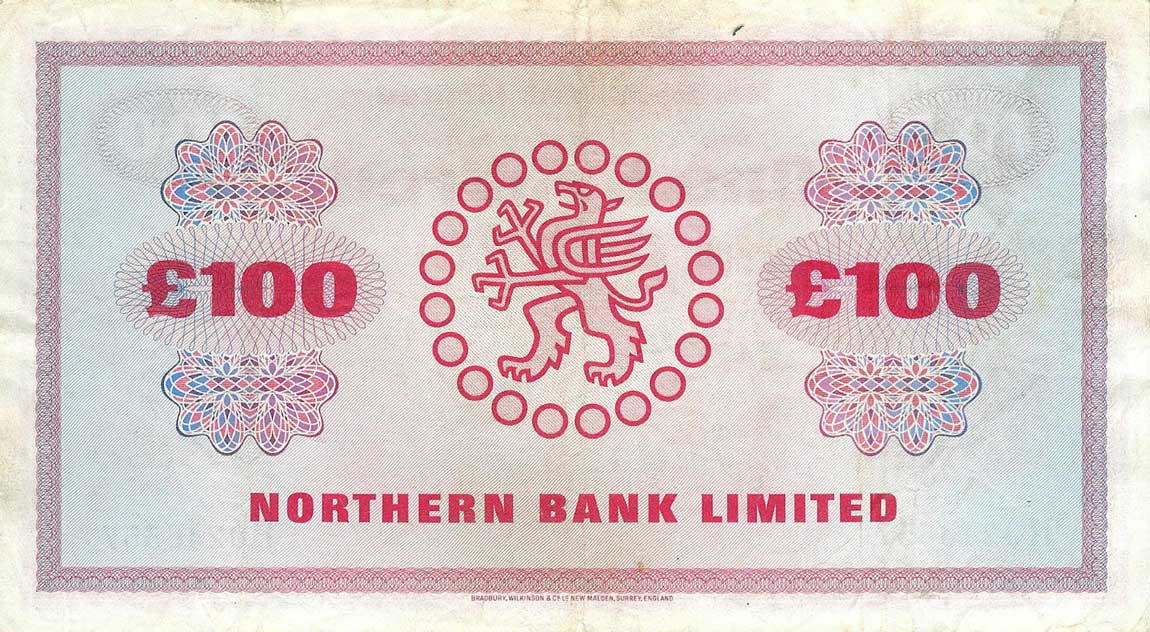 Back of Northern Ireland p192d: 100 Pounds from 1970