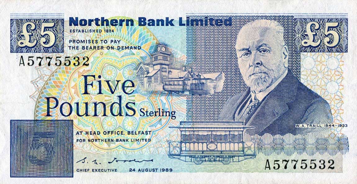 Front of Northern Ireland p193a: 5 Pounds from 1988