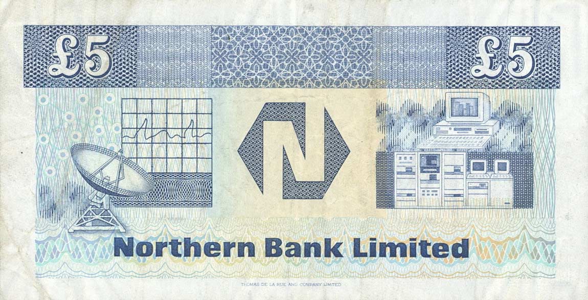 Back of Northern Ireland p193b: 5 Pounds from 1990