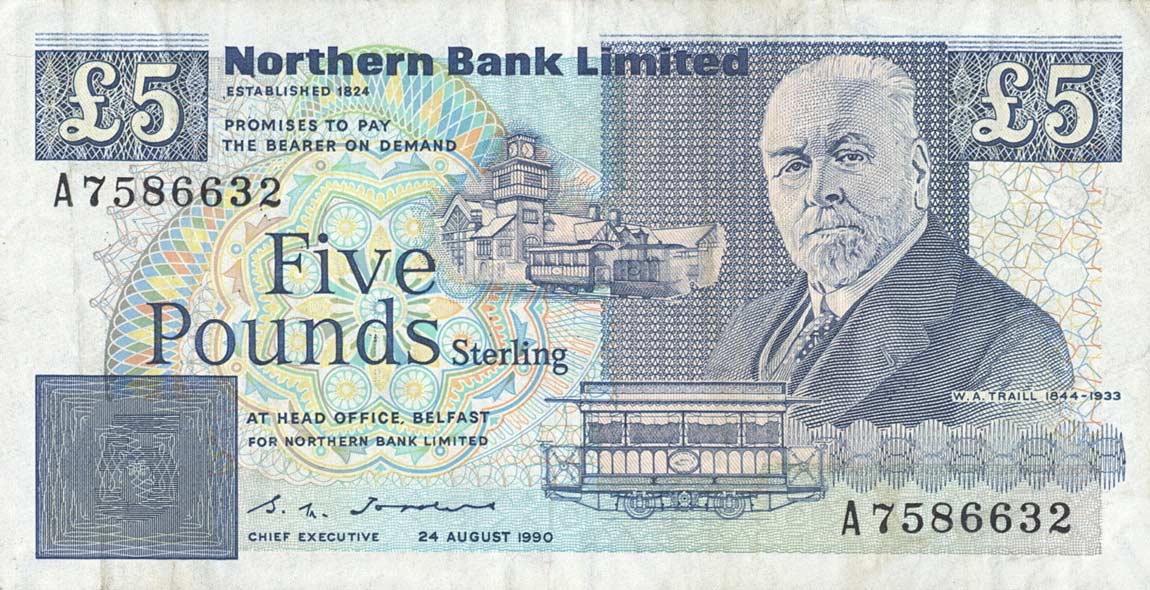 Front of Northern Ireland p193b: 5 Pounds from 1990