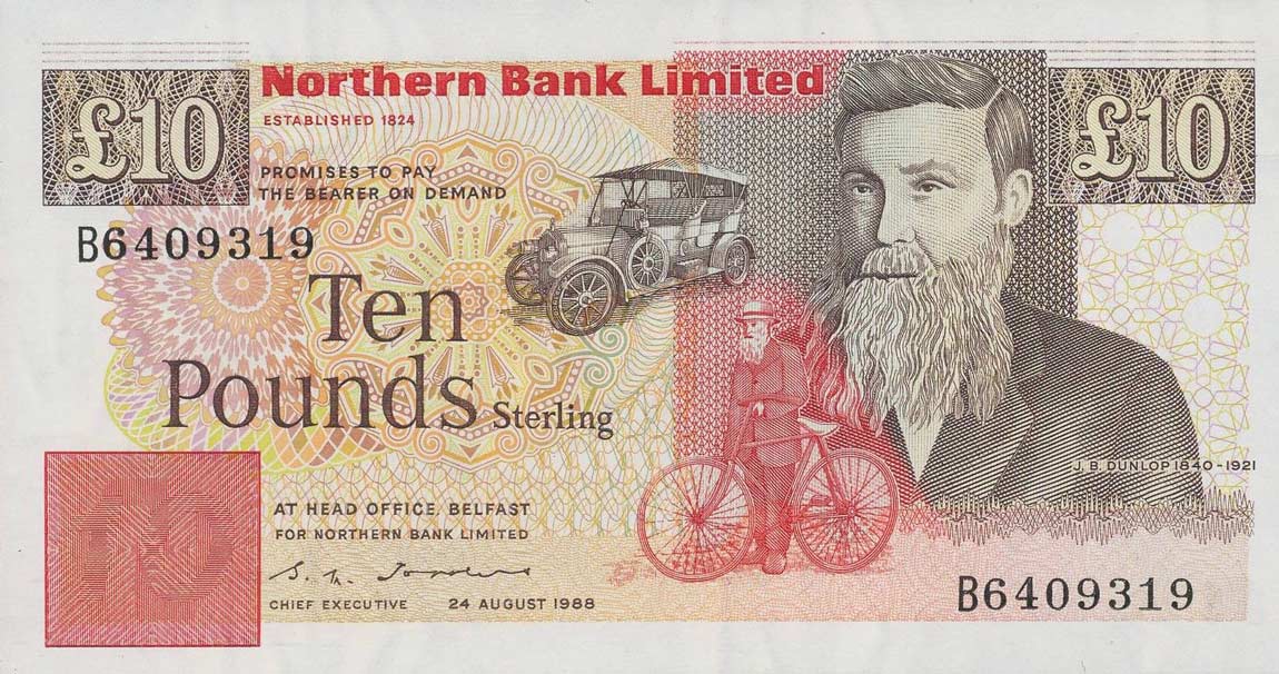 Front of Northern Ireland p194a: 10 Pounds from 1988