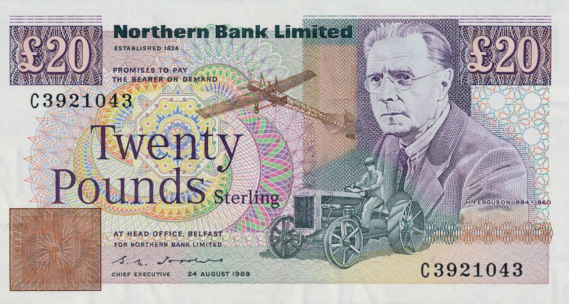 Front of Northern Ireland p195b: 20 Pounds from 1989