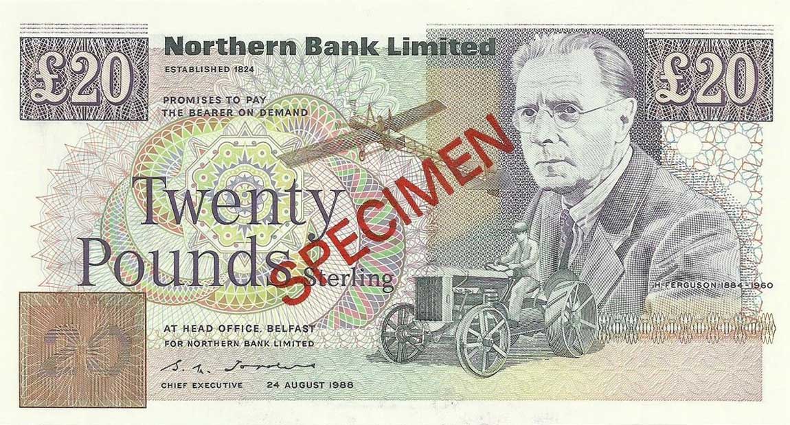 Front of Northern Ireland p195s: 20 Pounds from 1988