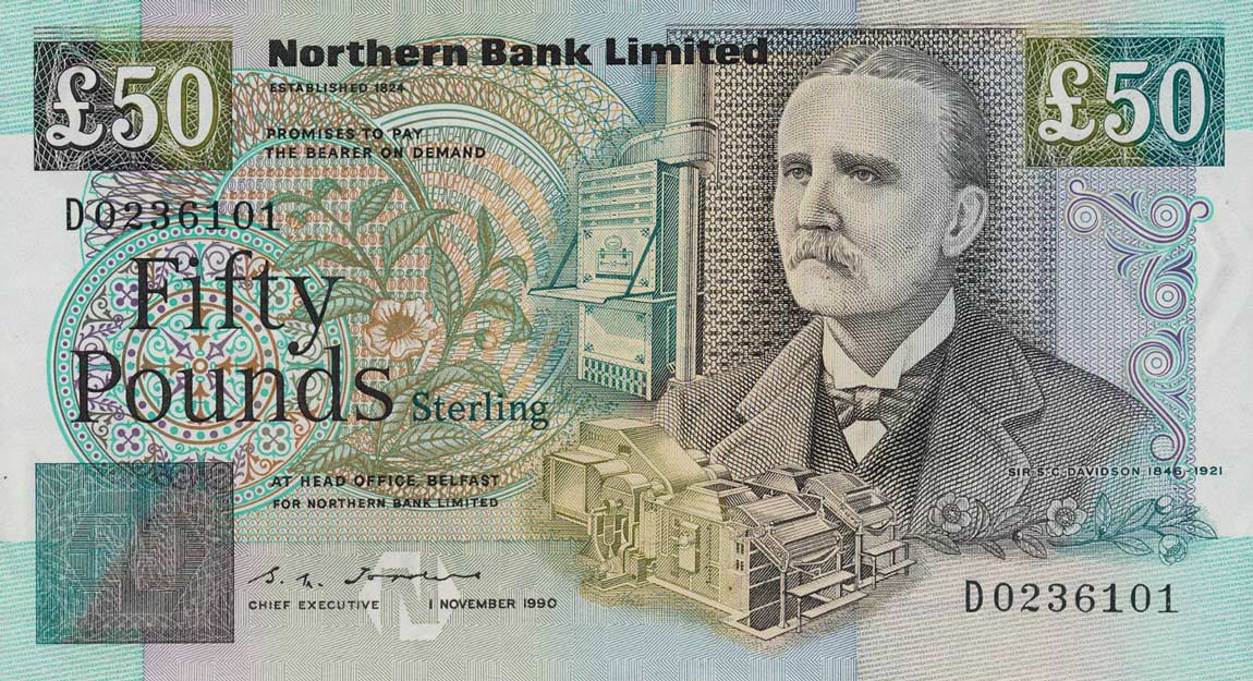 Front of Northern Ireland p196a: 50 Pounds from 1990