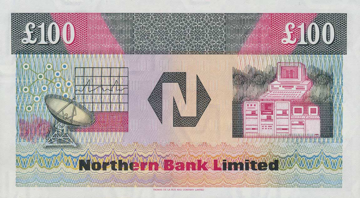 Back of Northern Ireland p197a: 100 Pounds from 1990