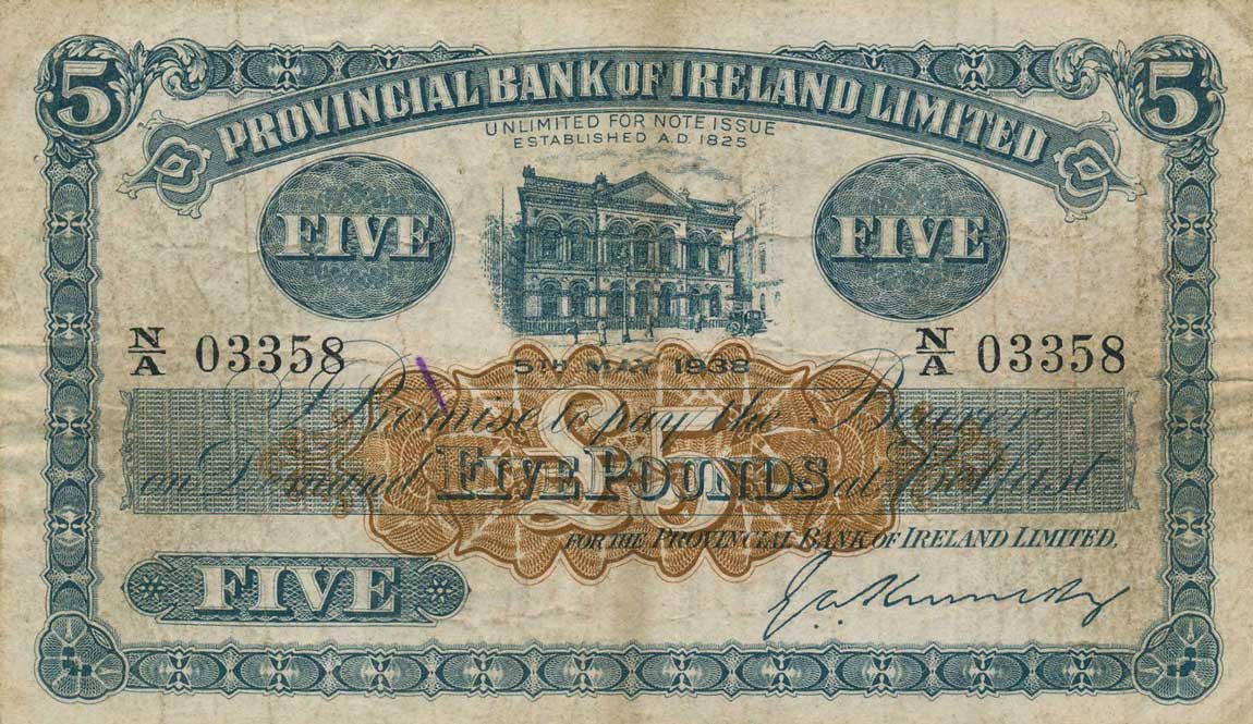 Front of Northern Ireland p236b: 5 Pounds from 1938