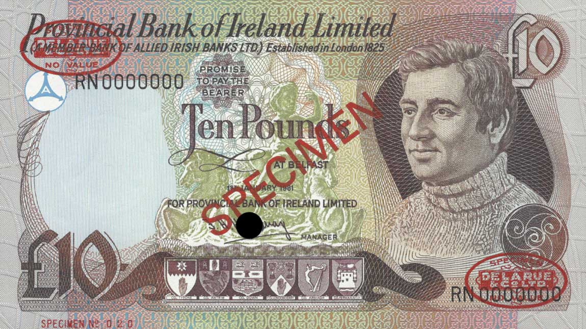 Front of Northern Ireland p249s: 10 Pounds from 1977