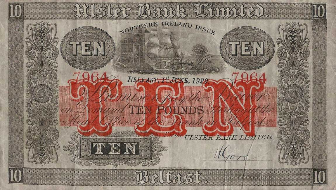 Front of Northern Ireland p308: 10 Pounds from 1929