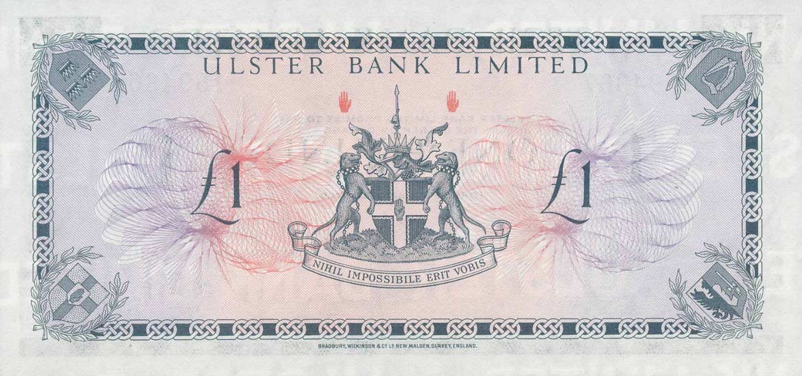 Back of Northern Ireland p321a: 1 Pound from 1966