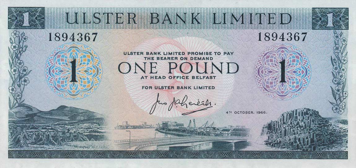 Front of Northern Ireland p321a: 1 Pound from 1966