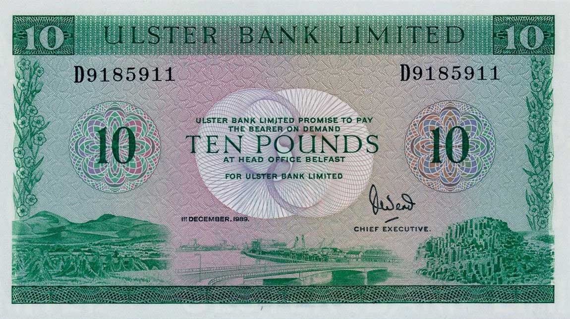 Front of Northern Ireland p327d: 10 Pounds from 1989