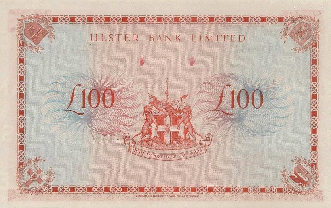 Back of Northern Ireland p330a: 100 Pounds from 1973