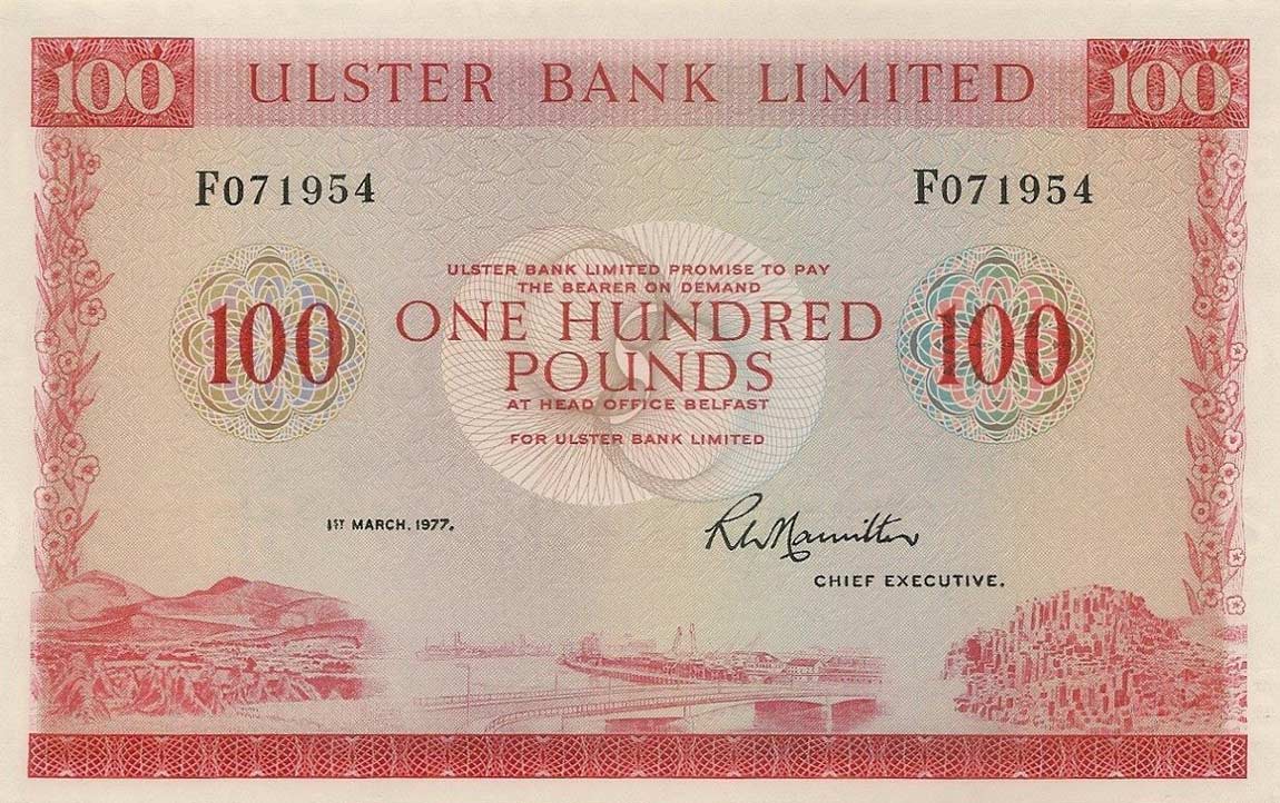 Front of Northern Ireland p330a: 100 Pounds from 1973