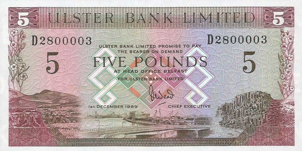 Front of Northern Ireland p331a: 5 Pounds from 1989