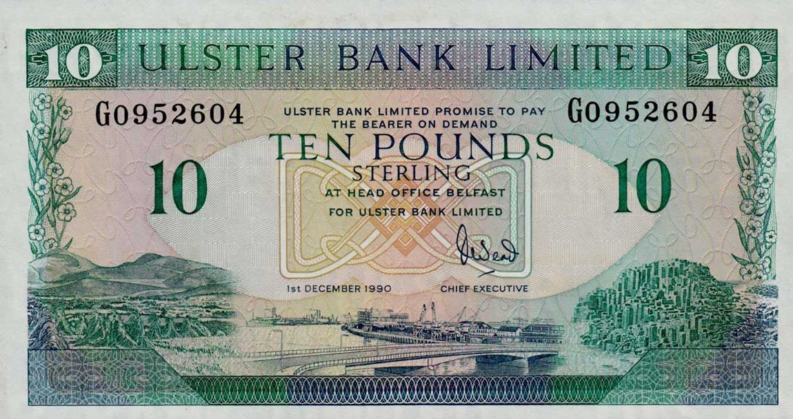 Front of Northern Ireland p332a: 10 Pounds from 1990