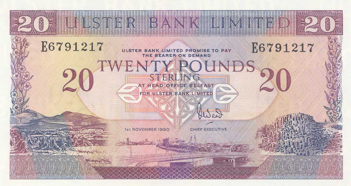 Front of Northern Ireland p333a: 20 Pounds from 1990