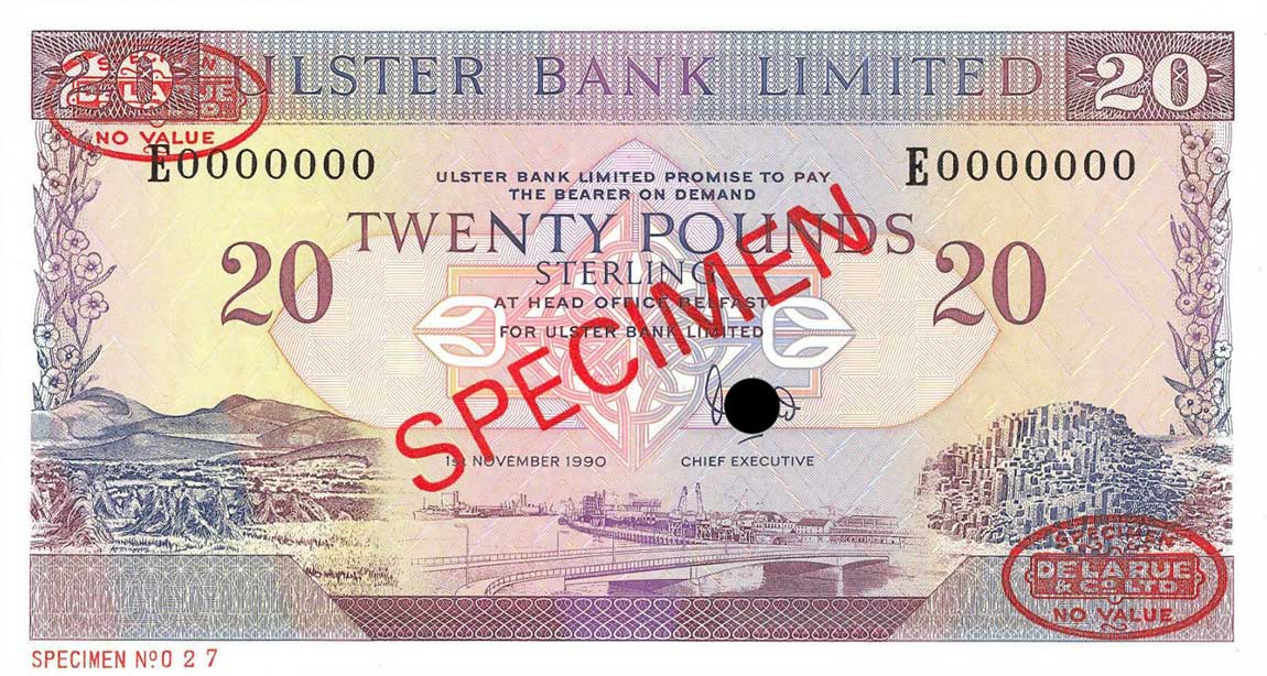 Front of Northern Ireland p333s: 20 Pounds from 1990